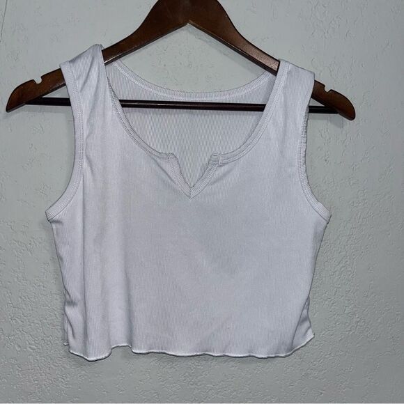 White Cropped Ribbed Tank Top - Picture 2 of 7